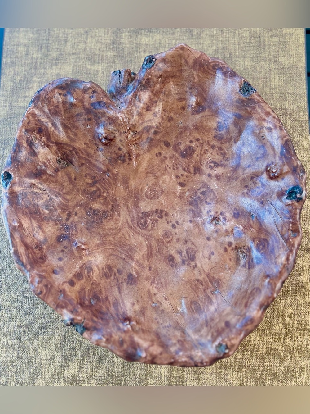 Vintage Live Edge Burl Wood Bowl Freeform Hand Carved Catchall Tray Rustic Boho